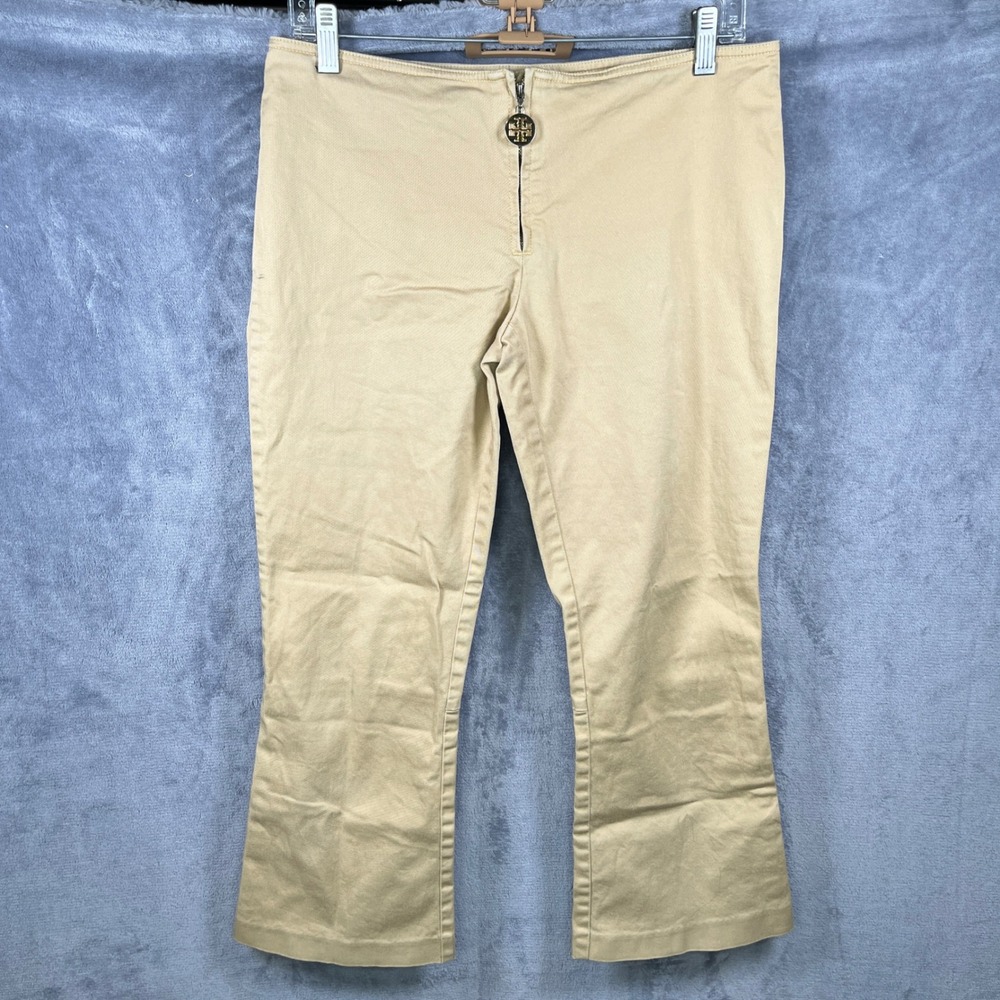 Tory Burch Pants Cropped Tan Cotton Blend Zipper Logo Size 6‎